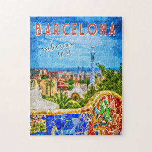 Barcelona Vintage Travel Poster Unterkunft Puzzle