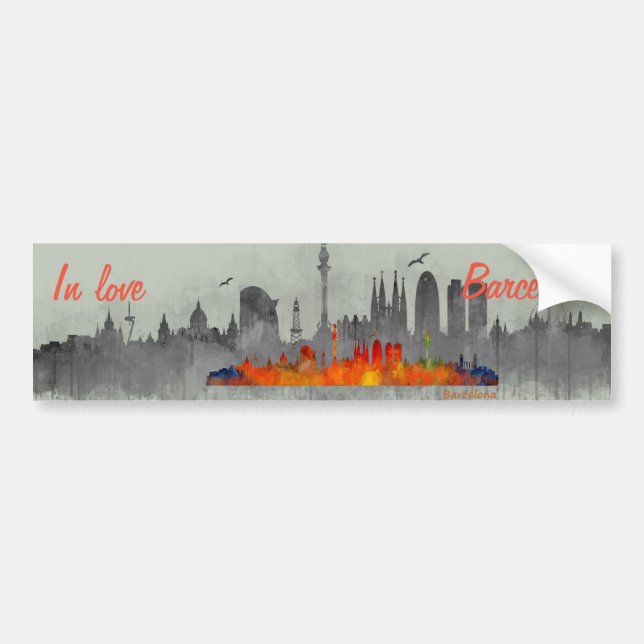 Barcelona watercolor Skyline in love Autoaufkleber (Vorne)