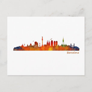 Barcelona watercolor skyline v01 postkarte