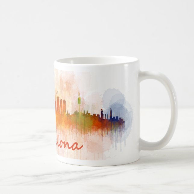 Barcelona watercolor Skyline v04 Tasse (Rechts)