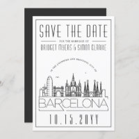 Barcelona Wedding Stylized Skyline Save the Date