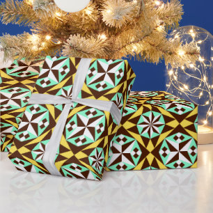 Barcelona-Zementfliese in gelb, braun und blau Geschenkpapier