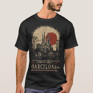 Barcelone-Kathedrale Vintage Rote Sonne Architektu T-Shirt