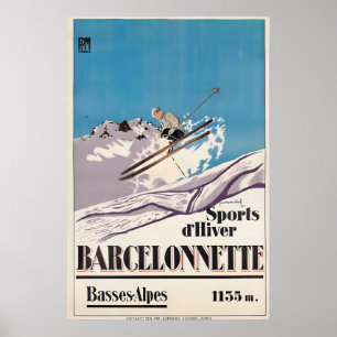 Barcelonnette Skifahren Alpen Frankreich Vintage R Poster