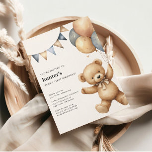 Bärchen-Cute Jungen Einladung zum 1. Geburtstag