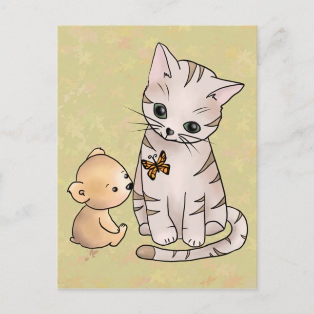 Bärchen und Katze Postkarte (Vorderseite)