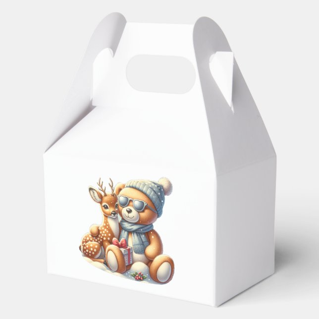 Bärchen und sein Rehkitz im Schnee Geschenkschachtel (Rückseite)