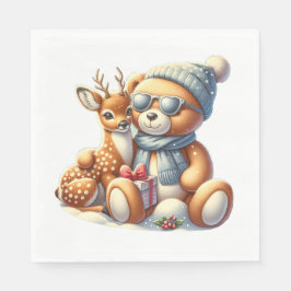 Bärchen und sein Rehkitz im Schnee Serviette