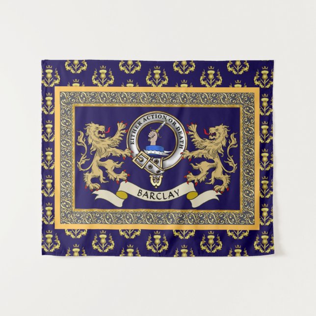 Barclay-Clan-Abzeichen Personalisiert Blau Wandteppich (Vorderseite (Horizontal))