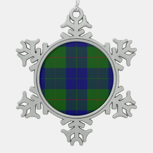 Barclay Tartan Blau grün kariert Schneeflocken Zinn-Ornament (Vorderseite)