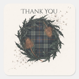 Barclay Tartan & Melancholy Distel Quadratischer Aufkleber