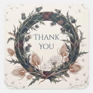 Barclay Tartan & Melancholy Thistle Quadratischer Aufkleber