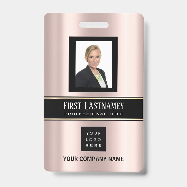 Barcode Foto Name ID Karte Vertikale Rose Gold VIP Ausweis (Vorderseite)