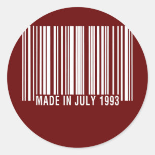 Barcode hergestellt oder Geboren im Juli 1993 Gebu Runder Aufkleber