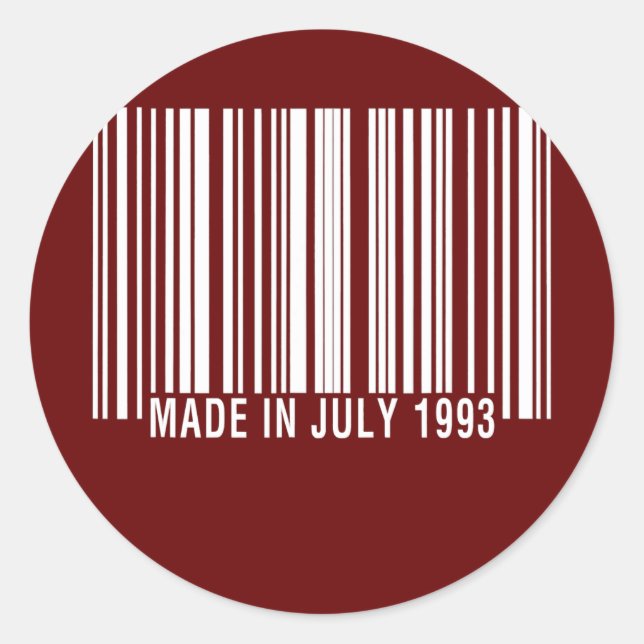Barcode hergestellt oder Geboren im Juli 1993 Gebu Runder Aufkleber (Vorderseite)