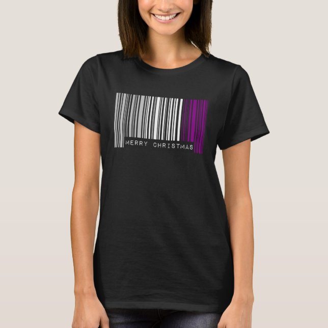Barcode Merry Christmas Asexual Pride Flag LGBTQ Q T-Shirt (Vorderseite)