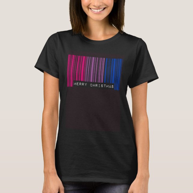 Barcode Merry Christmas Bisexual Pride Flag LGBTQ T-Shirt (Vorderseite)