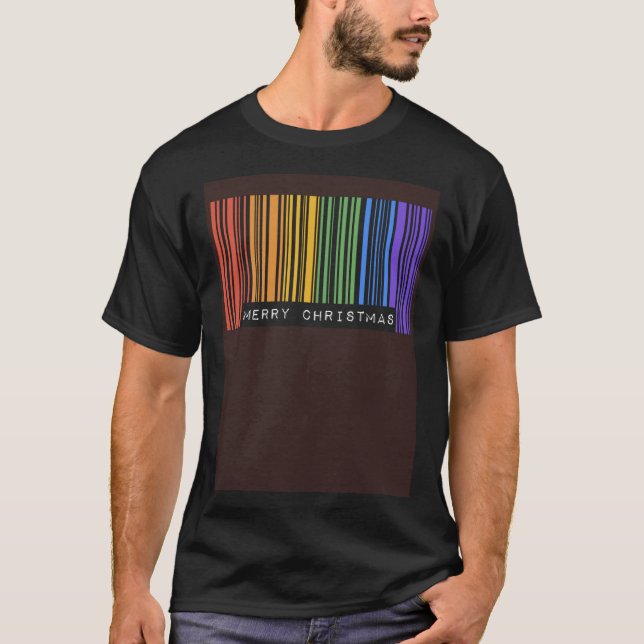 Barcode Merry Christmas Gay Pride Flag LGBTQ Queer T-Shirt (Vorderseite)