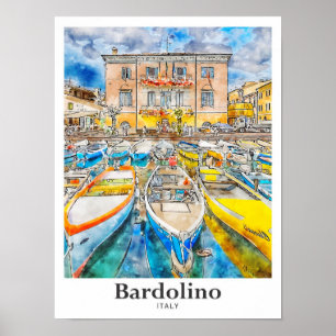Bardolino Italien Reisen Wasserfarben Handgezeichn Poster