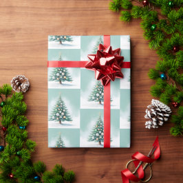 Bare Green Pine Tree | Silver Green Orange Geschenkpapier
