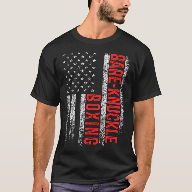 Bare Knuckle Boxing American Flag 4th of July Figh T-Shirt (Vorderseite)