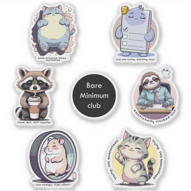 Bare Minimum Club Sticker Sheet | Relatable funny (Vorderseite)