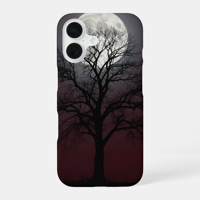 Bare Tree and Full Moon Dark Case iPhone 16 Hülle (Rückseite)