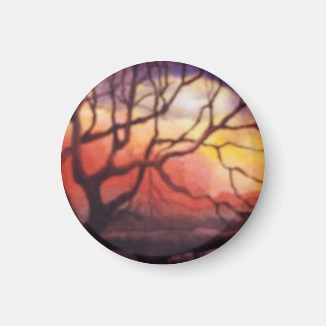 Bare Winterbaum mit heftigen Sonnenuntergängen Magnet (Vorne)