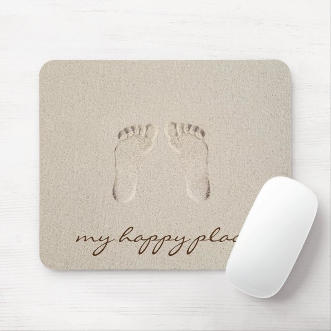 Barefoot Prints in Beach Sand Mousepad (Mit Mouse)