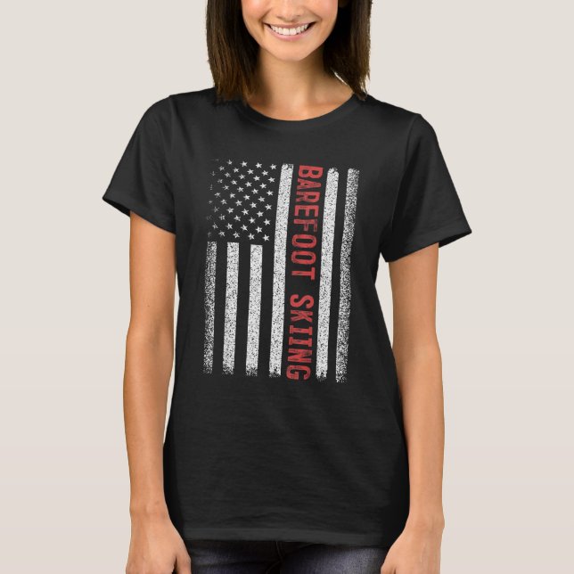 Barefoot Skiing American Flag 4th Of July  T-Shirt (Vorderseite)