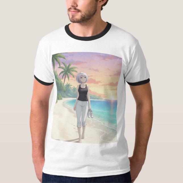 Barefoot Sunset Stroll – Tropical Beach Art  T-Shirt (Vorderseite)