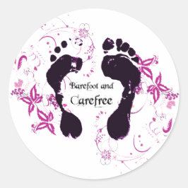 Barefoot und sorglos runder aufkleber