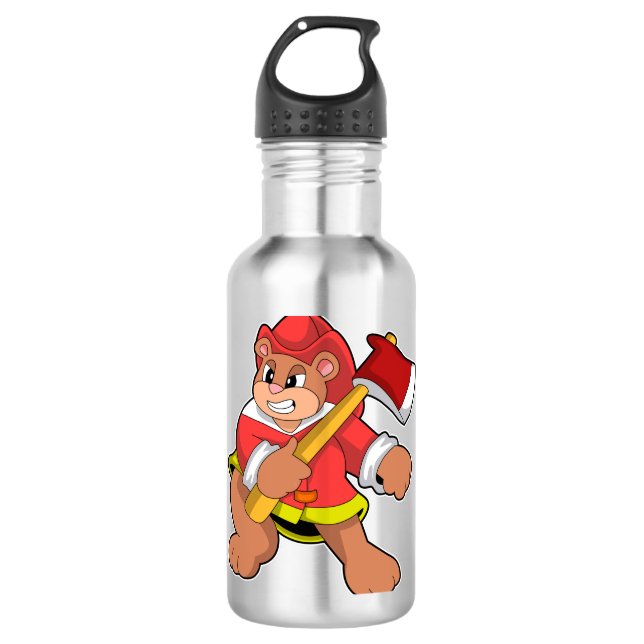 Bären als Feuerwehrmann mit Ax Edelstahlflasche (Vorderseite)