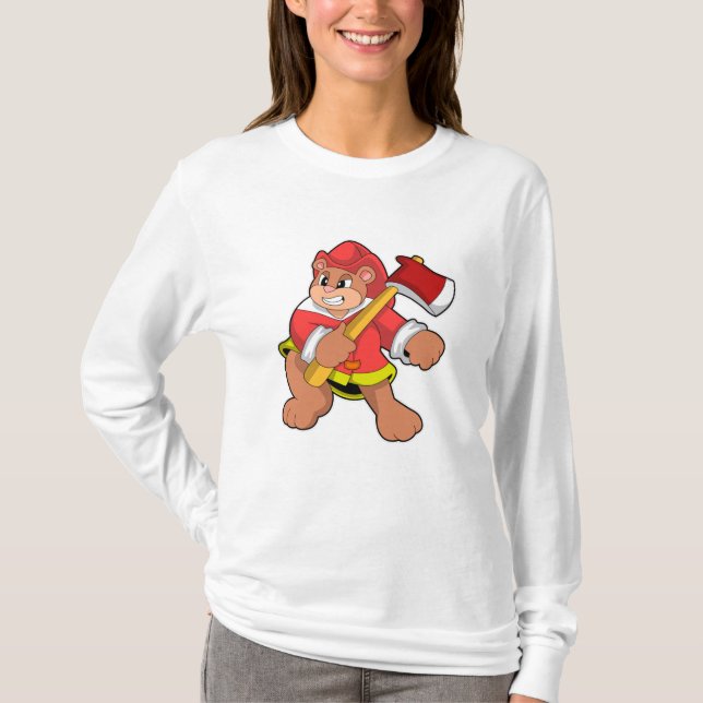 Bären als Feuerwehrmann mit Ax T-Shirt (Vorderseite)