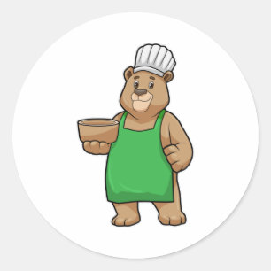 Bären als Koch mit Kochen Schürze & Holzschüssel Runder Aufkleber
