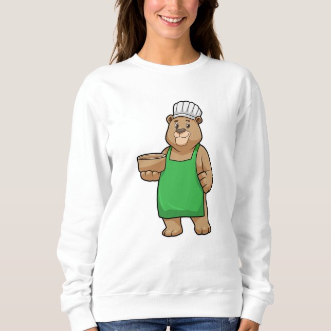Bären als Koch mit Kochen Schürze & Holzschüssel Sweatshirt (Vorderseite)