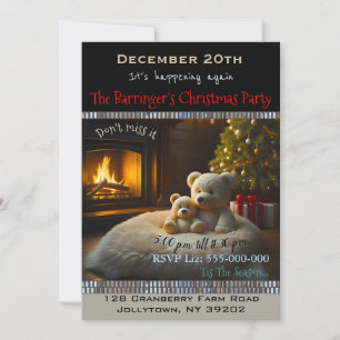 Bären am Weihnachtsfest im Feuer-Party Einladung