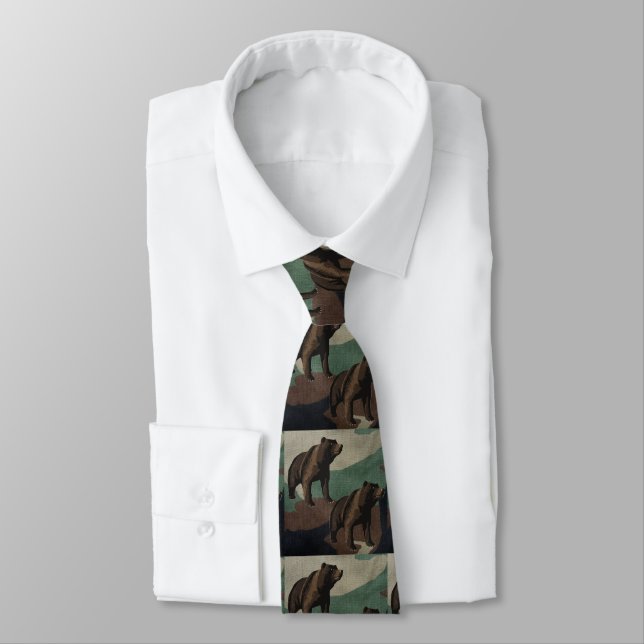 Bären auf Camouflage Print Necktie Krawatte (Gebunden)