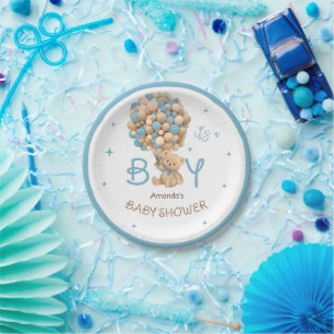 Bären Ballons Blaue Beige Baby Jungen Dusche Pappteller