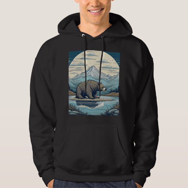 Bären, Berge, See, Vollmond Kunst Hoodie (Vorderseite)