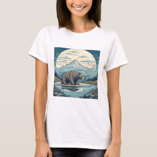 Bären, Berge, See, Vollmond Kunst T-Shirt