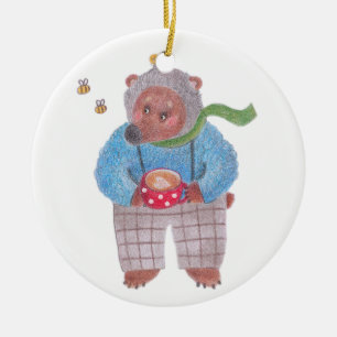 Bären, Bienen und Cappuccino Keramik Ornament