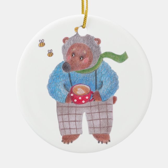 Bären, Bienen und Cappuccino Keramik Ornament (Vorne)