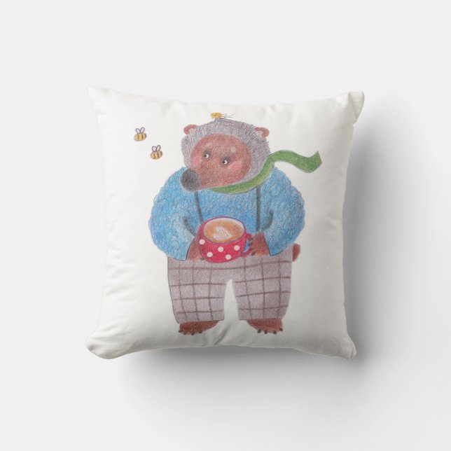 Bären, Bienen und Cappuccino Kissen (Vorderseite)