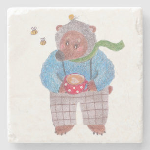 Bären, Bienen und Cappuccino Steinuntersetzer