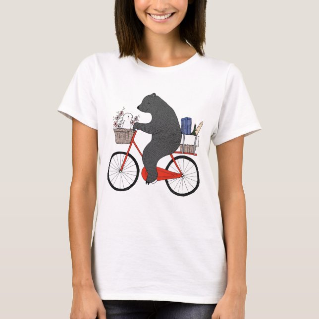 Bären & Bunny auf dem Fahrrad zu Picknick niedlich T-Shirt (Vorderseite)