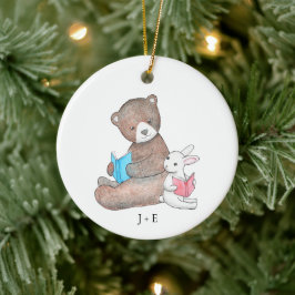 Bären & Bunny Reading Books Niedlicher Individuell Keramik Ornament