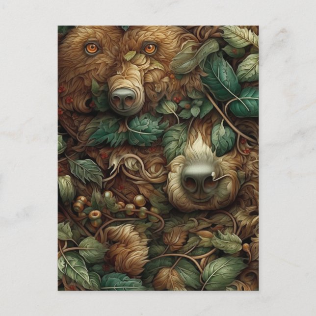 Bären, die sich im Wald auf der Postkarte versteck (Vorderseite)
