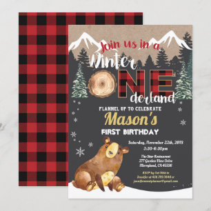 Bären ersten Geburtstag Winterpferd Rotflanken Einladung