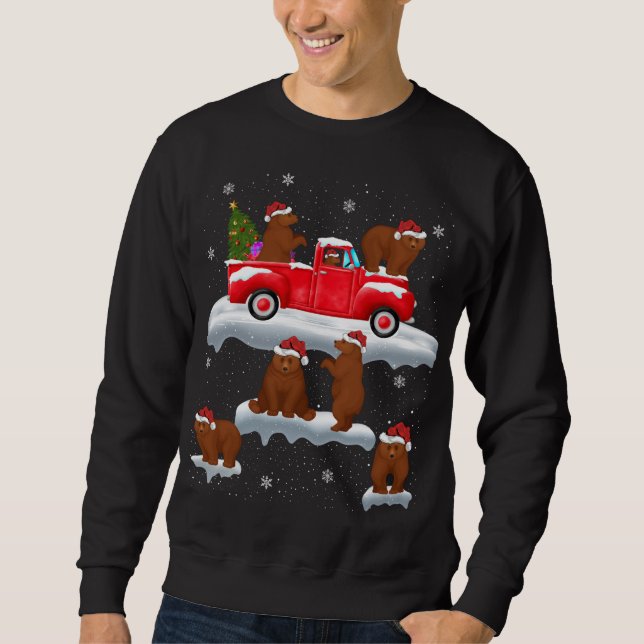 Bären fahren Weihnachtsbaum Red Truck Bär Christ Sweatshirt (Vorderseite)